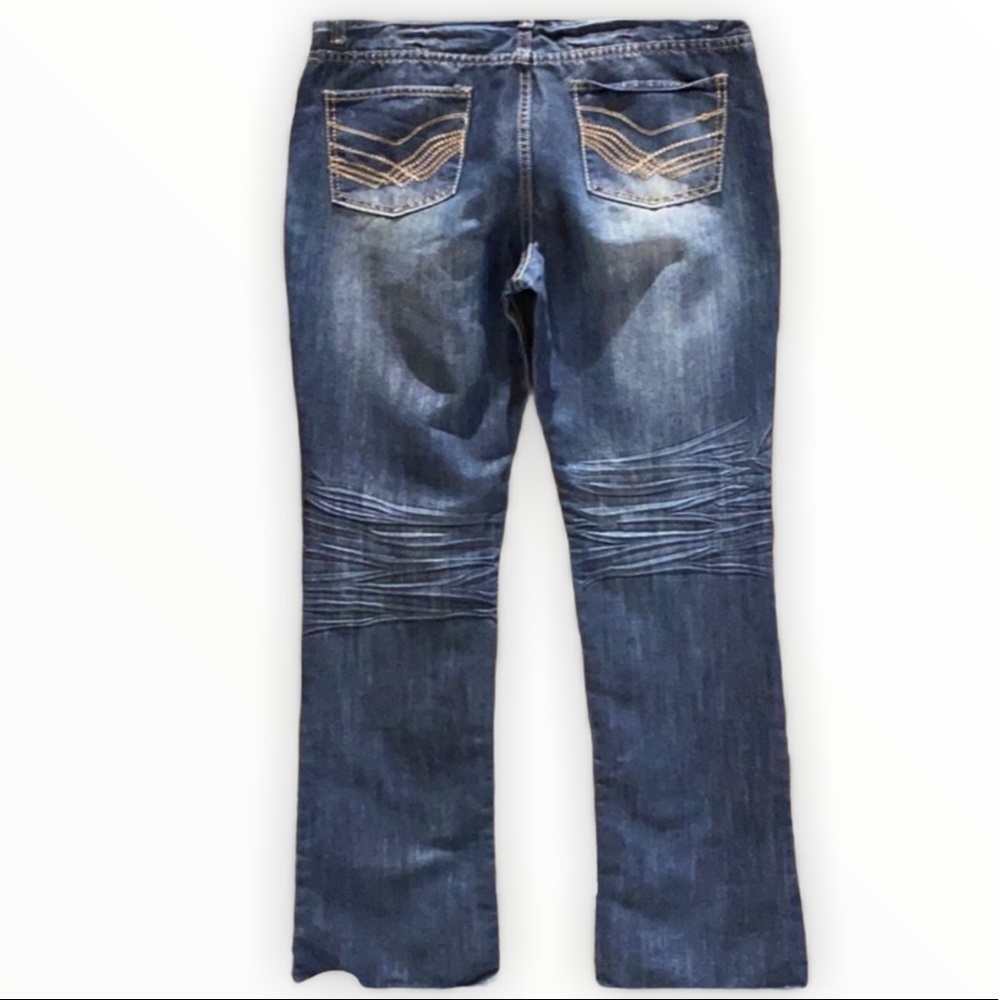 K. Jordan moto-style denim jeans pocket embroidery pleated moto/biker 16